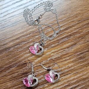 Heart Shaped Jewelry Set Zinc Alloy Resin Silver Plated Necklace & Earrings